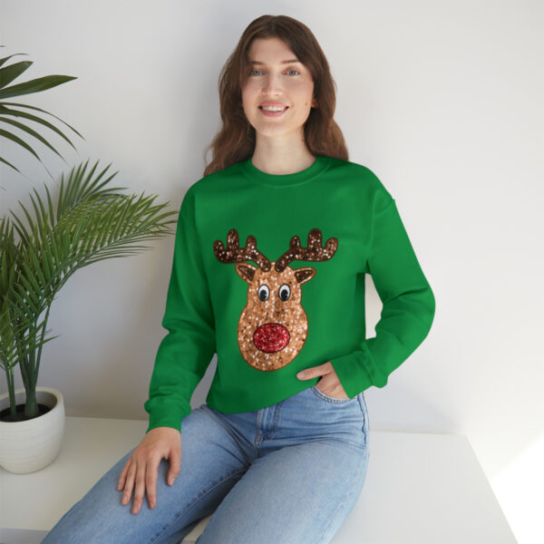 Elevate your fashion game with this cozy reindeer-patterned sweatshirt.