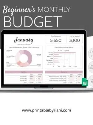 Beginner's Monthly Budget Spreadsheet | Simple Annual Budget | Personal Finances Excel | Easy Google Sheets | Financial Planner