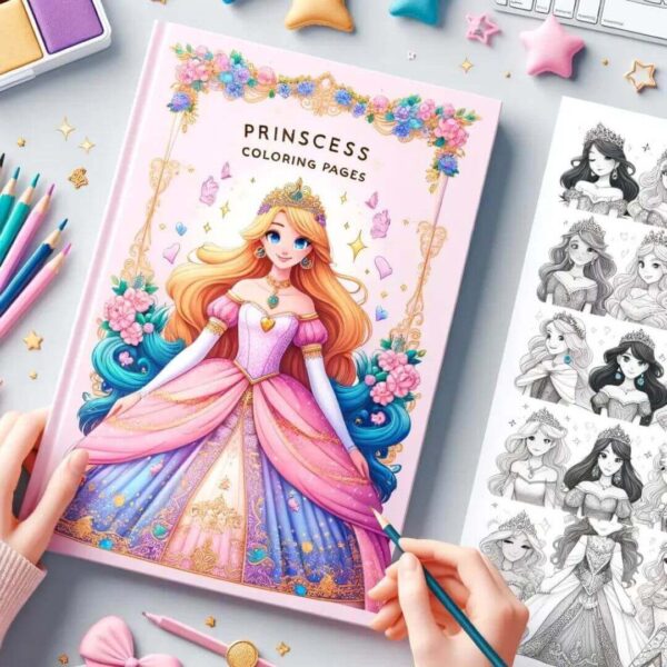 Collection of princess-themed coloring pages for children's activities