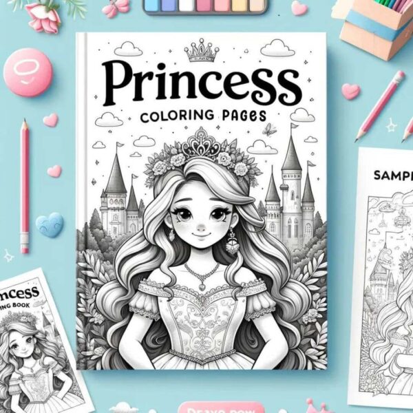 Collection of princess-themed coloring pages for children's activities