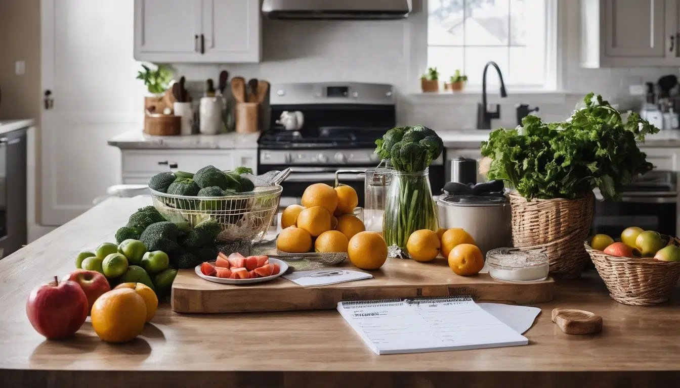 Keto diet Free Printable Meal Planner spread on a kitchen table, ready for healthy meal prep.