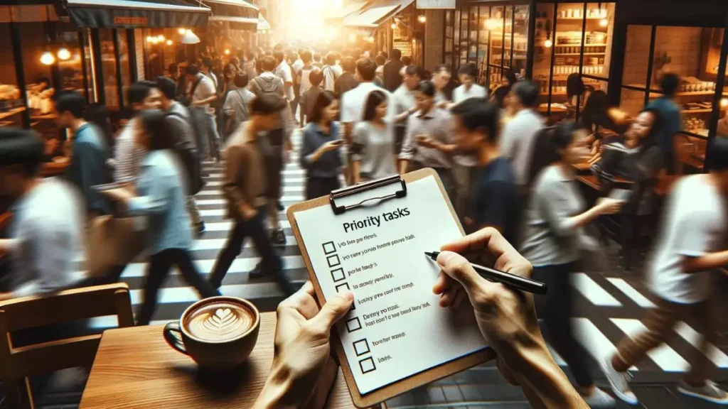 Close-up of a daily routine checklist with colorful markers beside it