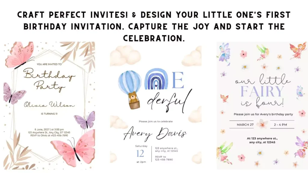 Free customizable invitation templates for birthday celebrations displayed on screen.