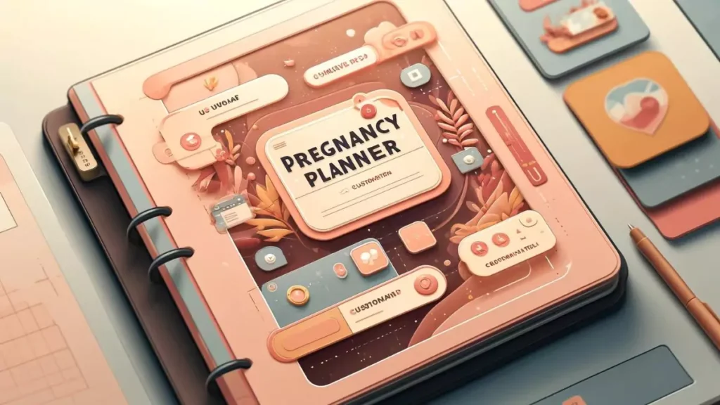 Assorted pregnancy planners displayed on a table highlighting different designs and contents.