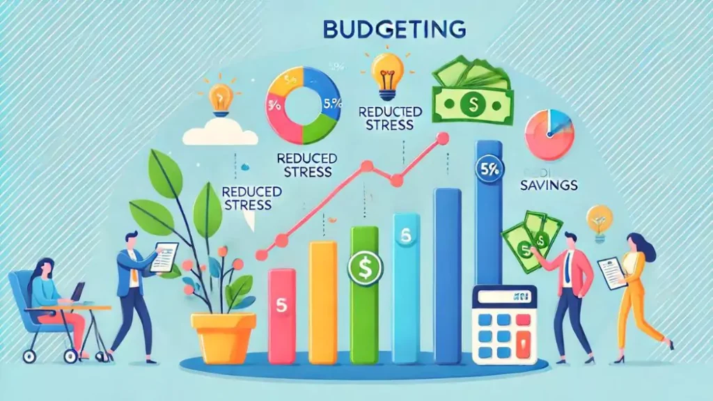 Graph showing benefits of budgeting like reduced stress and increased savings.