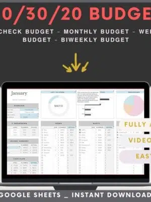 50-30-20 budget template on a desk with a pen and calculator for easy financial planning.