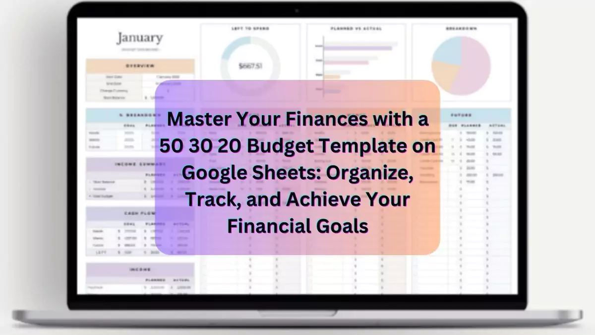 Google Sheets template for 50 30 20 budgeting, displaying categories and financial data entry.