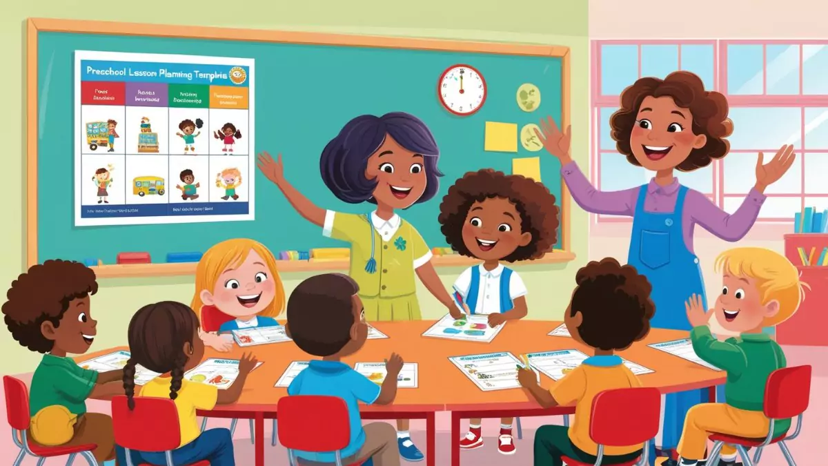 Educators sharing success stories using the free preschool lesson planning template PDF.