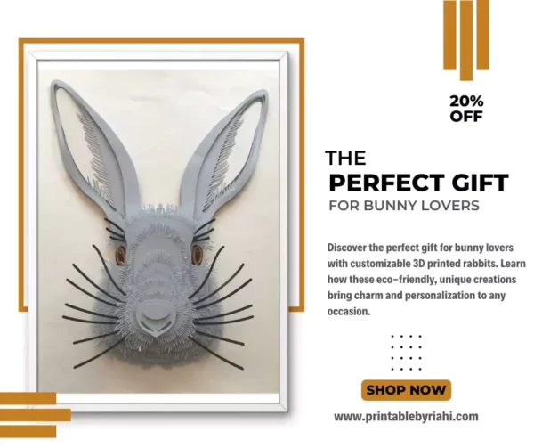 A 3D printed rabbit figurine, customizable and eco-friendly, perfect for bunny lovers and personalized home decor.