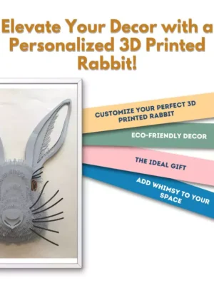 Customizable 3D printed rabbit figurine in white, perfect for home decor.