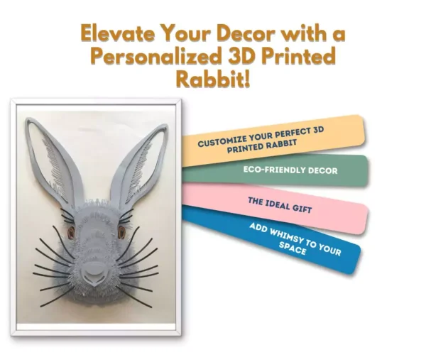 Customizable 3D printed rabbit figurine in white, perfect for home decor.