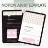 Close-up of the Notion ADHD Template dashboard, designed for productivity and organization.