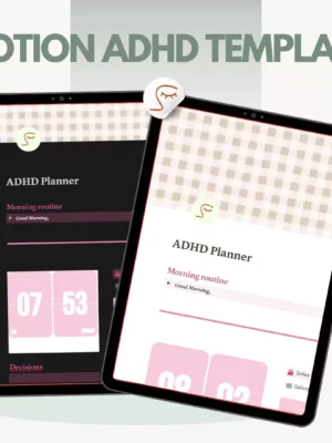 Close-up of the Notion ADHD Template dashboard, designed for productivity and organization.