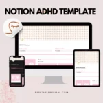 Screenshot of the Notion ADHD Template showing task lists and habit trackers.