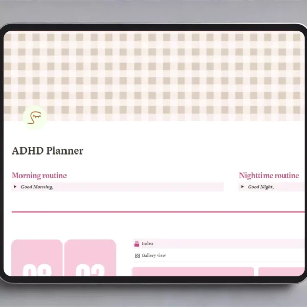 Visual of the Notion ADHD Planner with customizable sections for managing daily tasks.