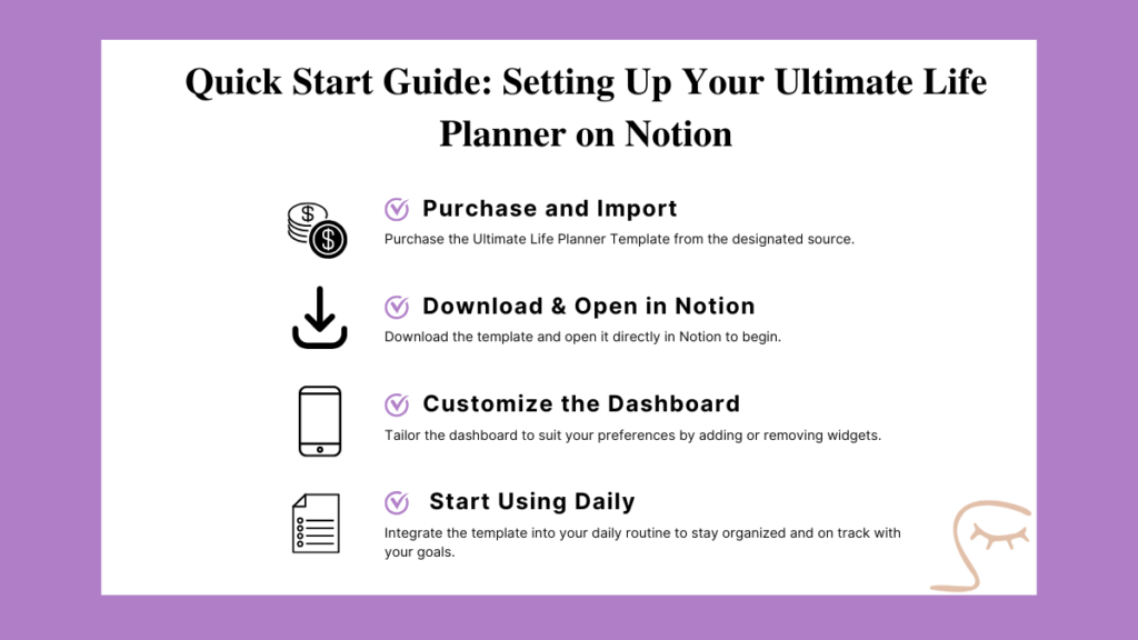 Ultimate Life Planner Template for Notion with sections for tasks, habits, and goals, designed for personal organization.