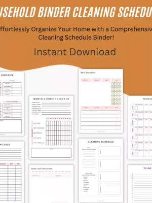 Organized home management system displaying printable schedules and trackers in clean layout