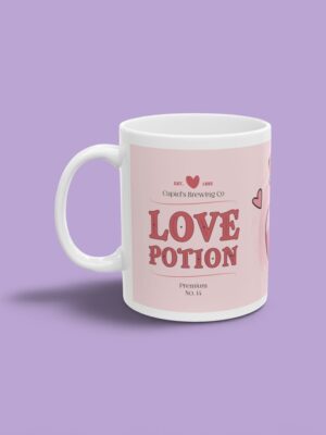 Romantic Valentines Day ceramic mug with a heart-themed design, perfect for gifting.