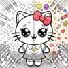 Hello Kitty holding a teddy bear in a cute printable coloring page for kids