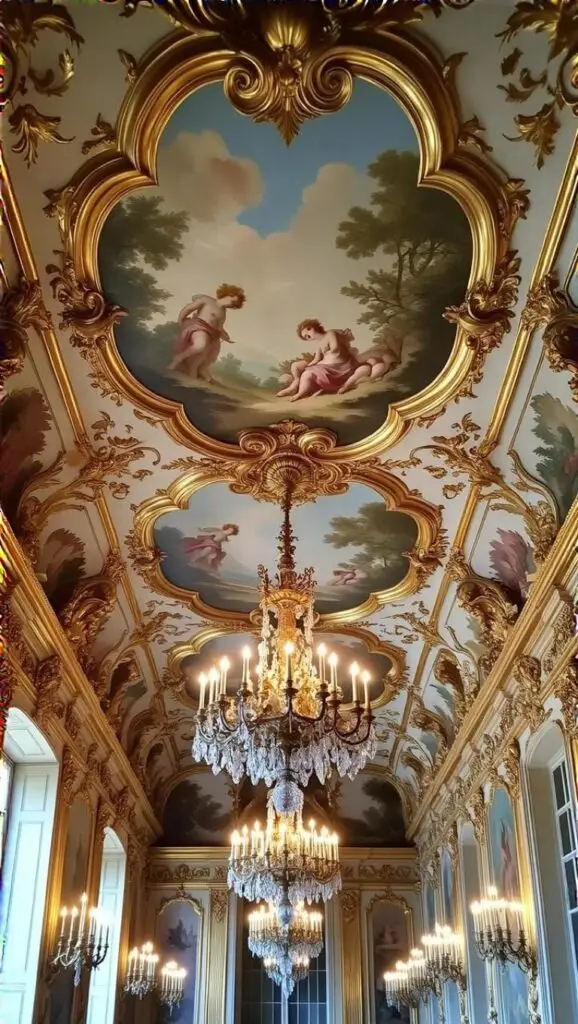 Elegant gold leaf details in rococo interior design.