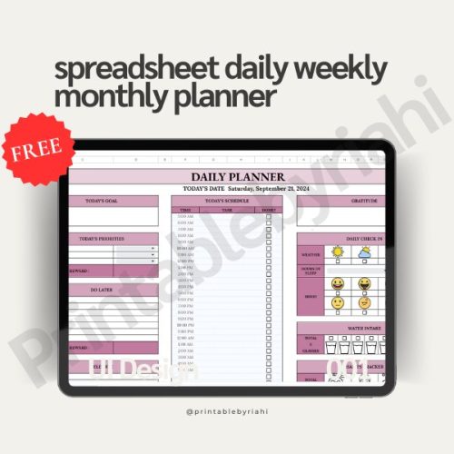 spreadsheet daily weekly monthly planner